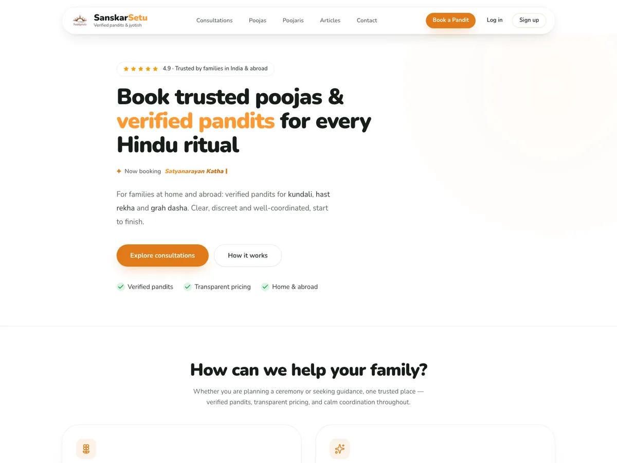 SanskarSetu homepage